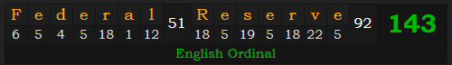 "Federal Reserve" = 143 (English Ordinal)