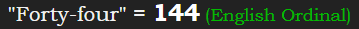 "Forty-four" = 144 (English Ordinal)