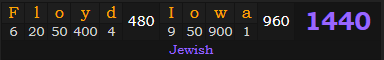 "Floyd, Iowa" = 1440 (Jewish)