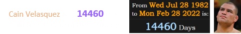 Cain Velasquez was 14460 days old on the date of the shooting:
