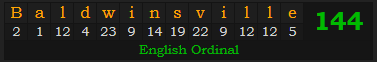 "Baldwinsville" = 144 (English Ordinal)