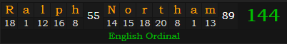 "Ralph Northam" = 144 (English Ordinal)