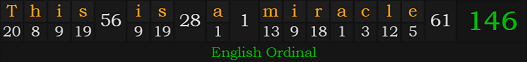 "This is a miracle" = 146 (English Ordinal)