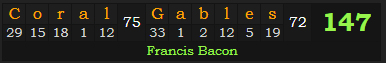 "Coral Gables" = 147 (Francis Bacon)