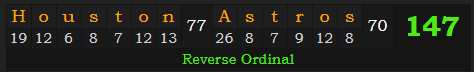 "Houston Astros" = 147 (Reverse Ordinal)