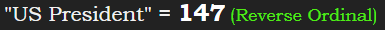 "US President" = 147 (Reverse Ordinal)