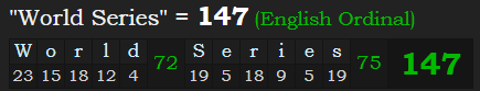 "World Series" = 147 (English Ordinal)