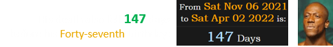 His death also fell 147 days before his Forty-seventh birthday: