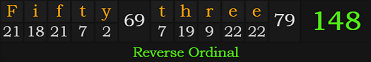 "Fifty-three" = 148 (Reverse Ordinal)