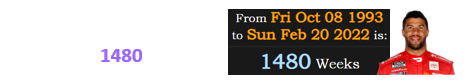 Meanwhile, Bubba Wallace just turned 1480 weeks old: