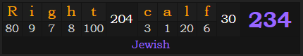 "Right calf" = 234 (Jewish)
