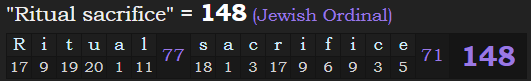 "Ritual sacrifice" = 148 (Jewish Ordinal)