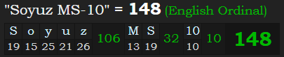 "Soyuz MS-10" = 148 (English Ordinal)