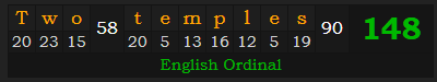 "Two temples" = 148 (English Ordinal)