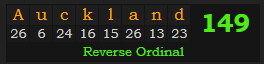 "Auckland" = 149 (Reverse Ordinal)