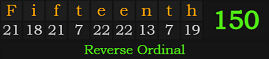 "Fifteenth" = 150 (Reverse Ordinal)