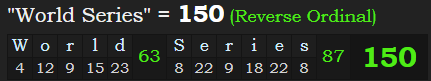 "World Series" = 150 (Reverse Ordinal)