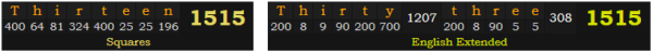 Thirteen = 1515 Squares and Thirty-three = 1515 Extended