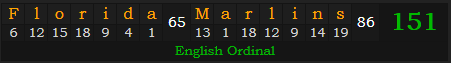 "Florida Marlins" = 151 (English Ordinal)