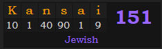 "Kansai" = 151 (Jewish)