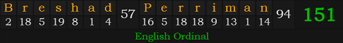 "Breshad Perriman" = 151 (English Ordinal)