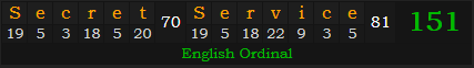 "Secret Service" = 151 (English Ordinal)