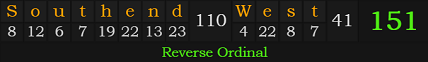 "Southend West" = 151 (Reverse Ordinal)