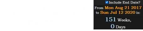 Benjamin Keough died a span of exactly 151 weeks after the first Great American Eclipse: