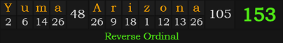 "Yuma, Arizona" = 153 (Reverse Ordinal)