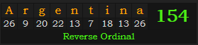 "Argentina" = 154 (Reverse Ordinal)