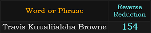 "Travis Kuualiialoha Browne" = 154 (Reverse Reduction)