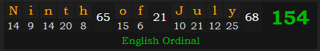 "Ninth of July" = 154 (English Ordinal)