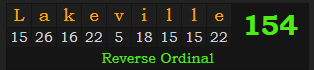 "Lakeville" = 154 (Reverse Ordinal)