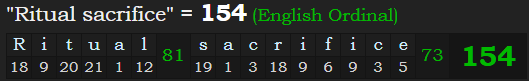 "Ritual sacrifice" = 154 (English Ordinal)
