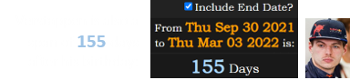 Verstappen is also a span of 155 days after his birthday: