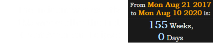 The incident was exactly 155 weeks after the first Great American Eclipse: