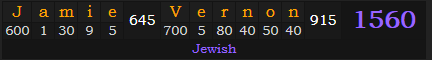 "Jamie Vernon" = 1560 (Jewish)