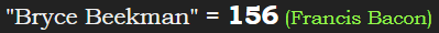 "Bryce Beekman" = 156 (Francis Bacon)