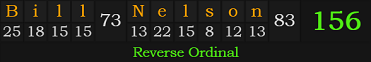 "Bill Nelson" = 156 (Reverse Ordinal)