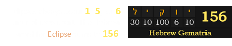 Eclipses always occur 1, 5, or 6 lunar phases apart. The Hebrew word for Eclipse sums to 156: