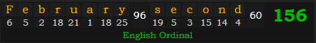 "February second" = 156 (English Ordinal)