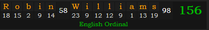 "Robin Williams" = 156 (English Ordinal)