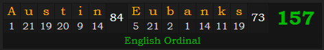 "Austin Eubanks" = 157 (English Ordinal)