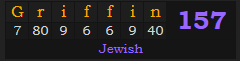 "Griffin" = 157 (Jewish)