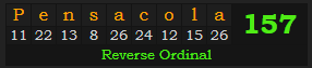 "Pensacola" = 157 (Reverse Ordinal)