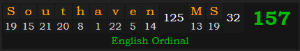 "Southaven, MS" = 157 (English Ordinal)