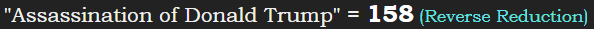 "Assassination of Donald Trump" = 158 (Reverse Reduction)