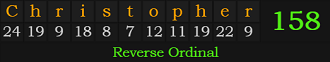 "Christopher" = 158 (Reverse Ordinal)