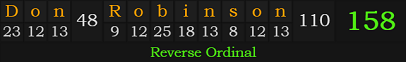 "Don Robinson" = 158 (Reverse Ordinal)