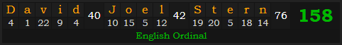 "David Joel Stern" = 158 (English Ordinal)